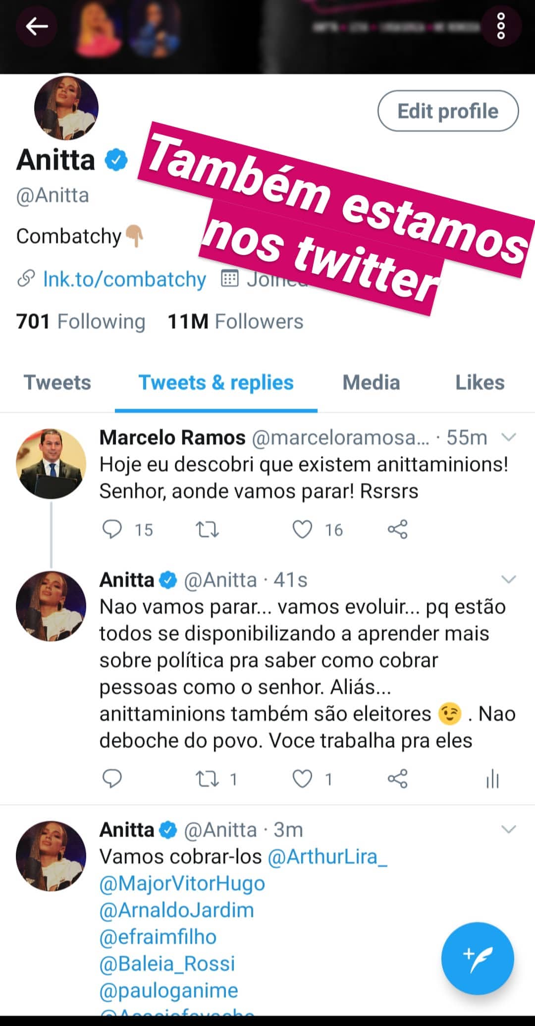 Anitta rebate deputado Marcelo Ramos