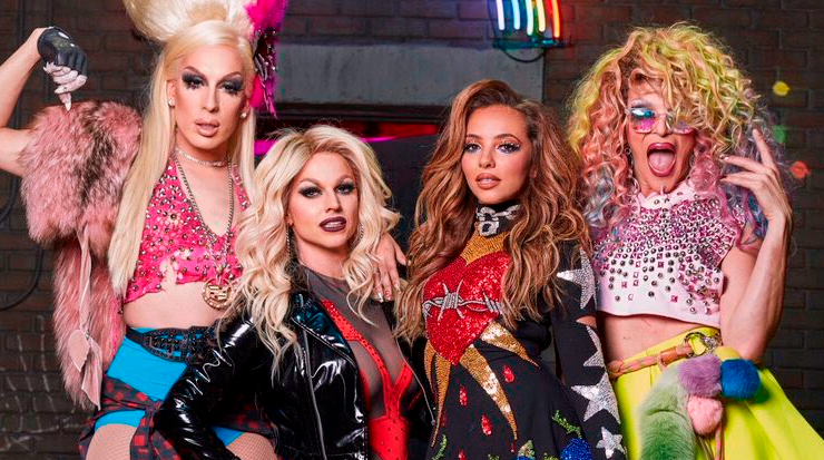 Jade Thirlwall ao lado de drag queens do RuPaul's Drag Race no videoclipe de "Power", do Little Mix