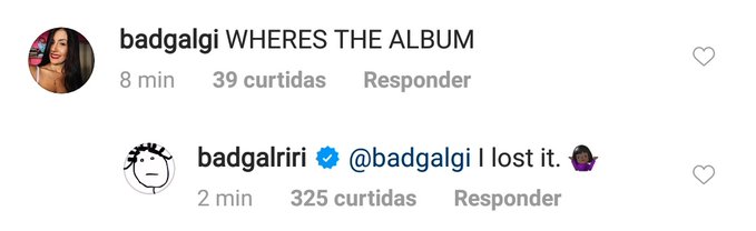 Rihanna tira onda com fã em resposta à questionamento sobre paradeiro de seu novo álbum