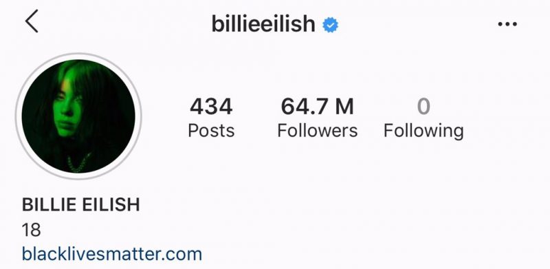 Billie Eilish deixa de seguir todo mundo no Instagram