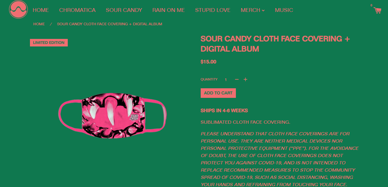 Lady Gaga vende máscara estilizada de "Sour Candy"