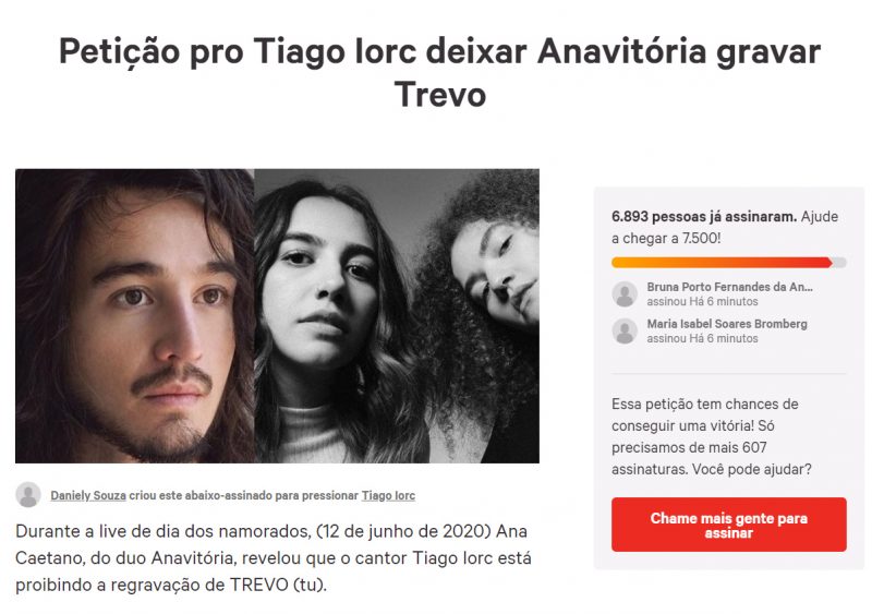 Petição pro Tiago Iorc deixar Anavitória gravar Trevo