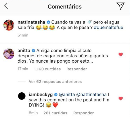Anitta faz pergunta inusitada para Natti Natasha