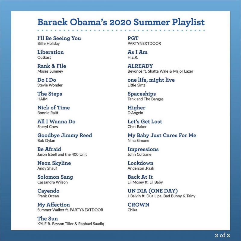 Barack Obama faz playlist com suas músicas favoritas de 2019 e