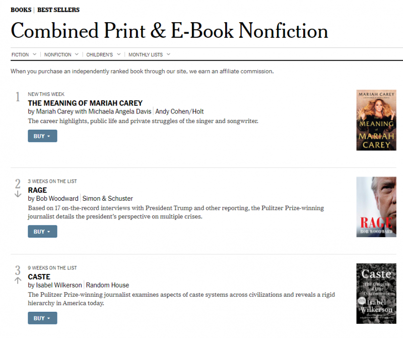 Mariah Carey New York Times Best Seller