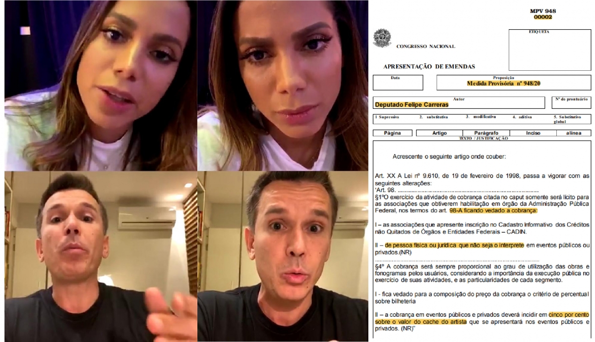 Anitta e o Deputado Federal Felipe Carreras durante live realizada na terça-feira (5) no Instagram