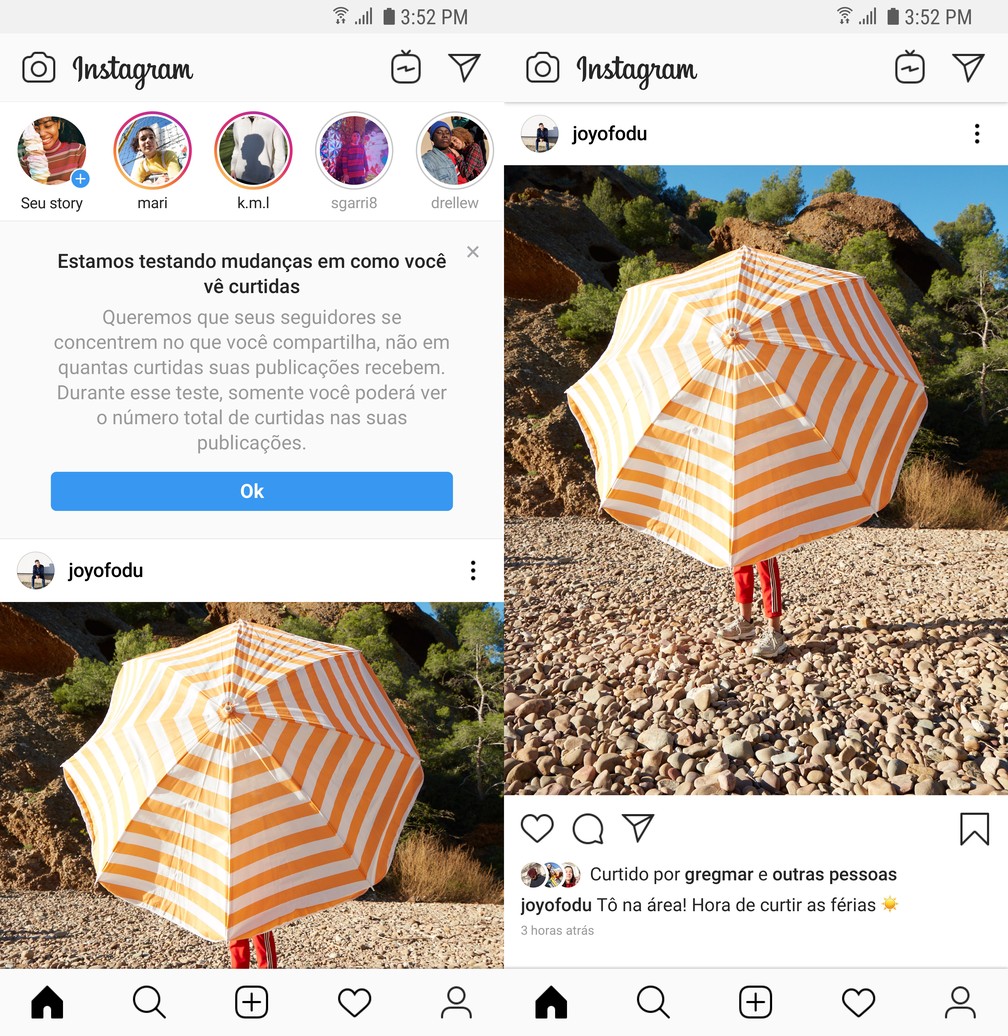 Instagram removerÃ¡ contagem de curtidas no feed. â Foto: DivulgaÃ§Ã£o/Instagram