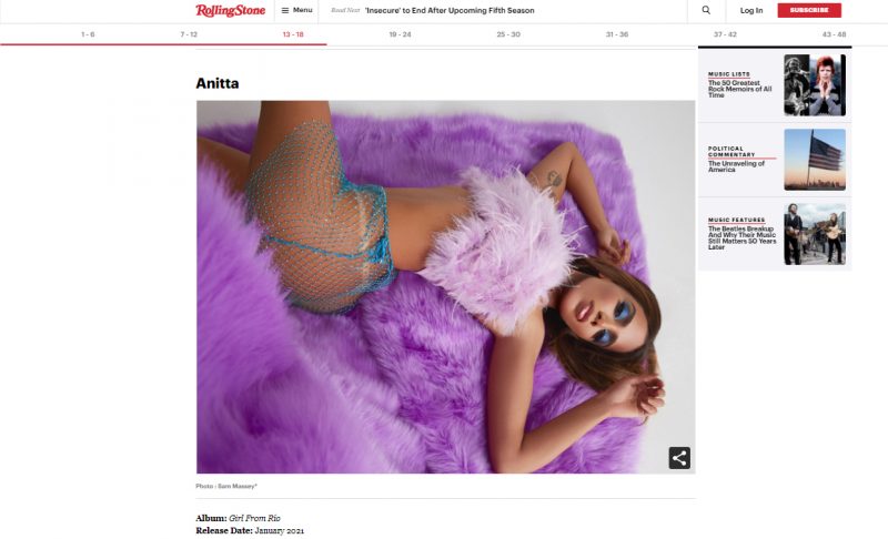 Rolling Stone traz Anitta em lista dos álbuns mais esperados do ano