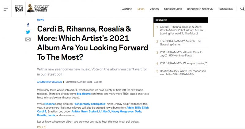 Site do Grammy fala do álbum novo da Anitta