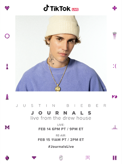 Justin Bieber fará show no TikTok com canções do "Journals"