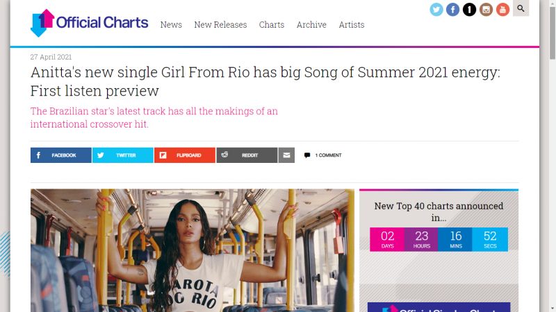 "Girl From Rio" é aposta de site inglês: "música do verão"
