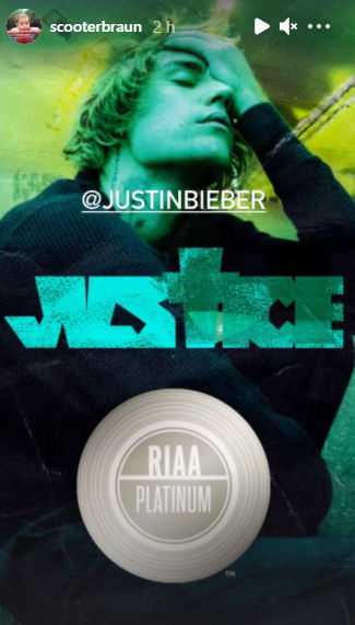 Justin Bieber Justice certificado de platina