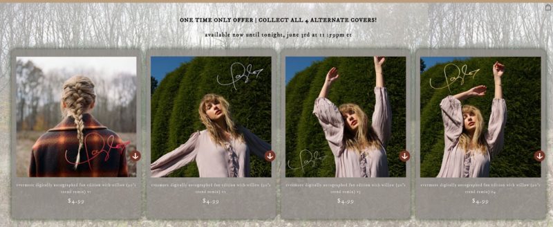 aylor Swift vende álbum Evermore com autógrafos digitais