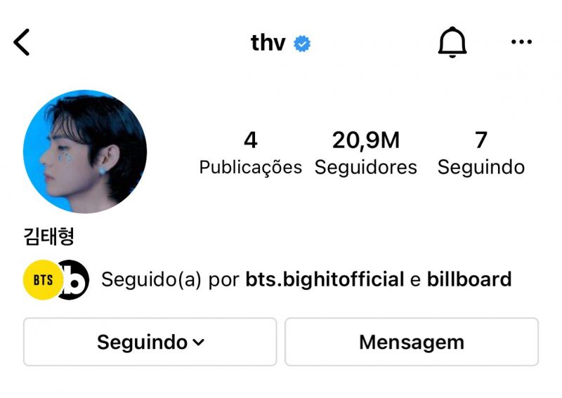 V, do BTS, bate recorde de seguidores no Instagram