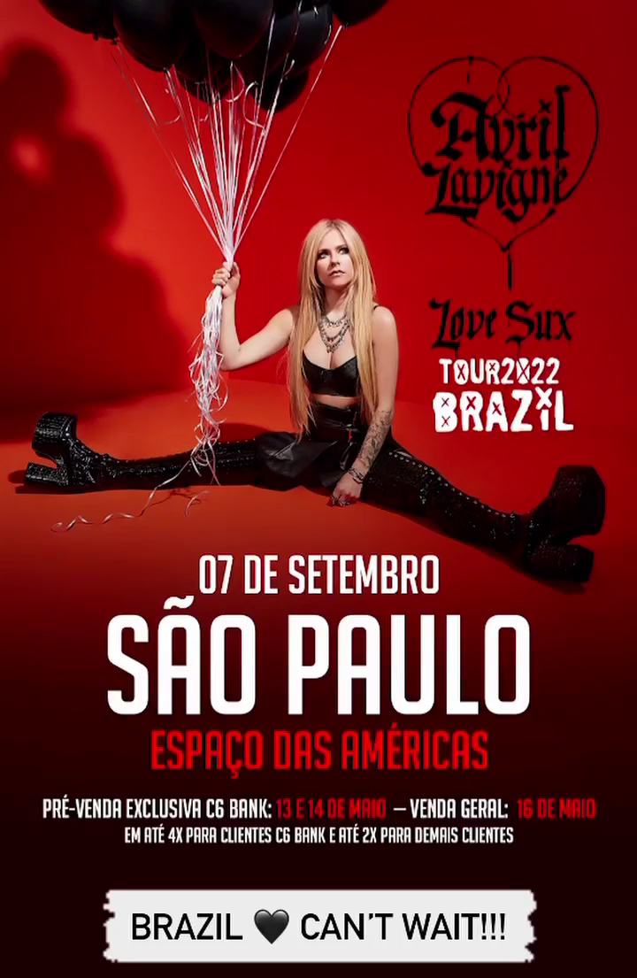 Avril Lavigne anuncia show em São Paulo
