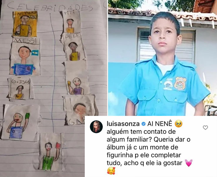 Luísa Sonza promete álbum da Copa a menino que desenhou figurinhas