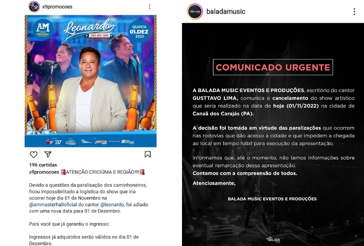 Bolsonaristas, Gusttavo Lima e Leonardo tem shows cancelados