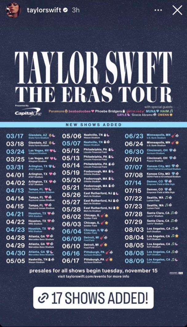 Com alta demanda, Taylor Swift adiciona 17 shows na “The Eras Tour