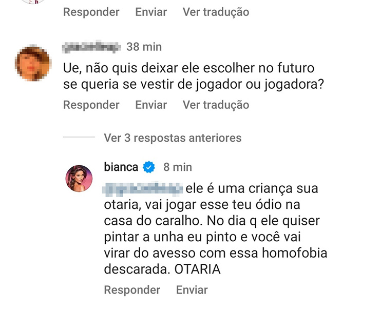 Bianca Andrade responde comentário sobre filho: "Homofobia descarada"