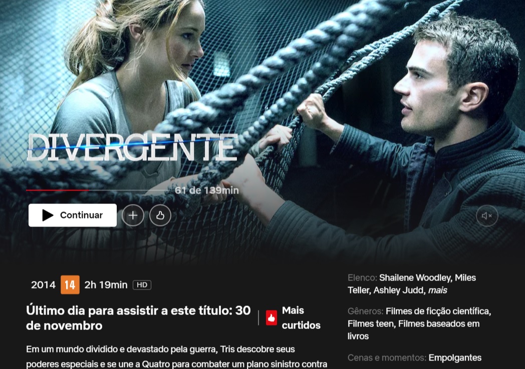 Franquia "Divergente" deixa Netflix nesta semana