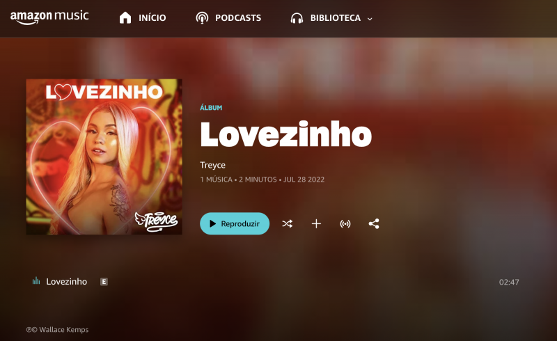 Faixa "Lovezinho" disponível no Amazon Music após o pedido de takedown feito pelas Editoras da faixa original. Foto: Divulgação