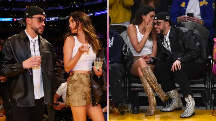 Kendall Jenner e Bad Bunny foram visto em um jogo de basquete em Los Angeles em maio. (Foto: Getty Images)