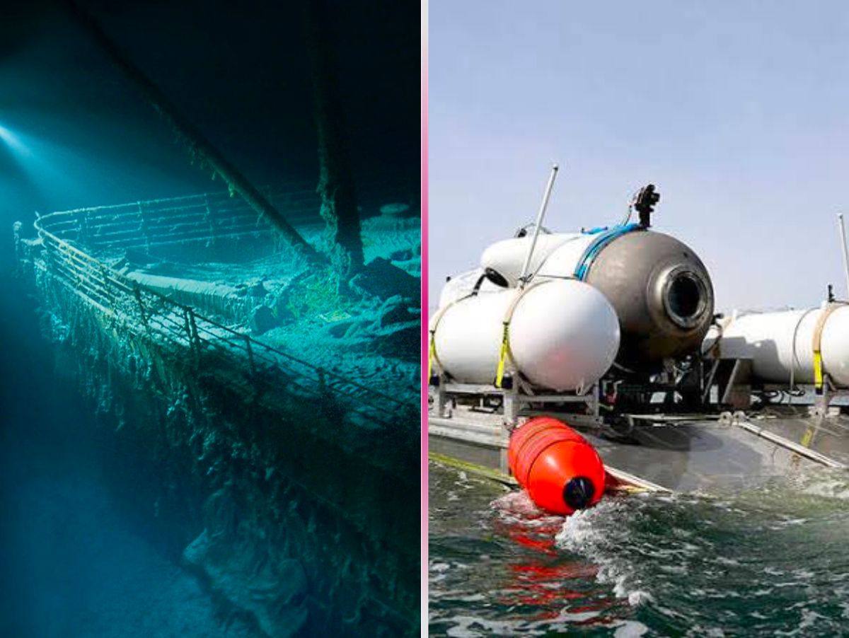 Um submarino no fundo do oceano com uma escotilha onde seja