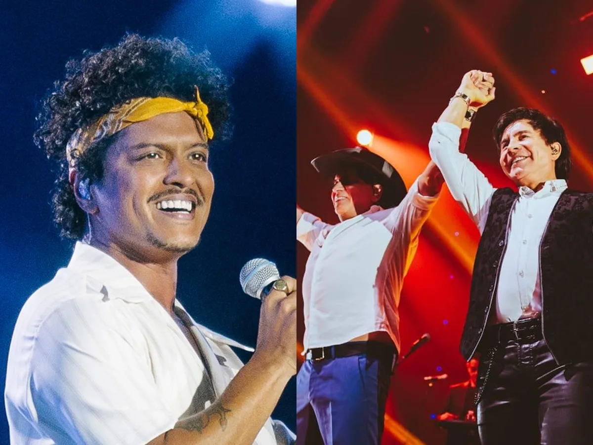 No show de Bruno Mars, Xororó se emociona ao ouvir Evidências na
