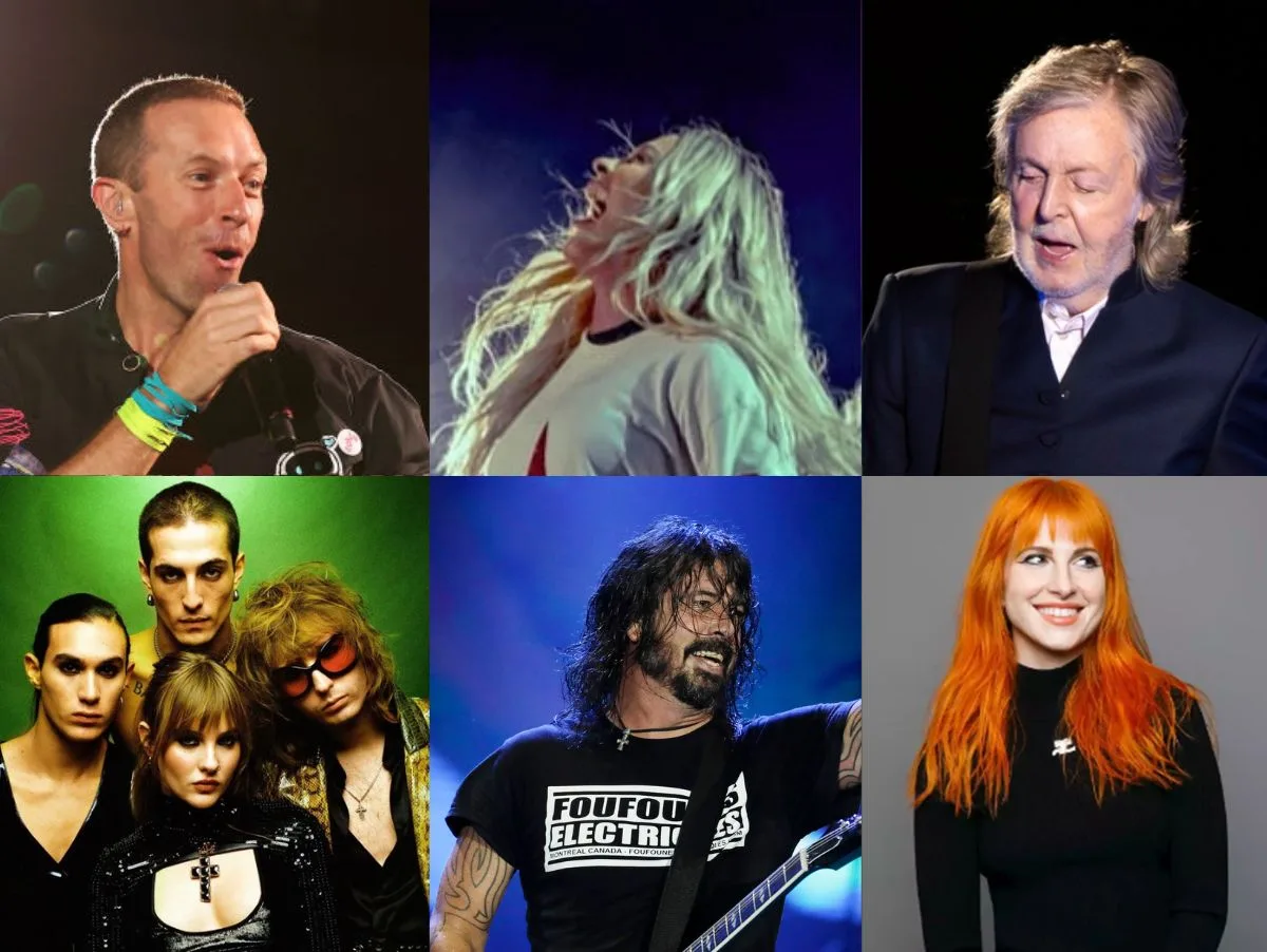 Fotos: Coldplay e Foo Figthers: Getty Images I Paul McCartney: Marcos Hermes I Alanis Morissette e Maneskin: Divulgação I Paramore Hayley Williams : Julia Cox