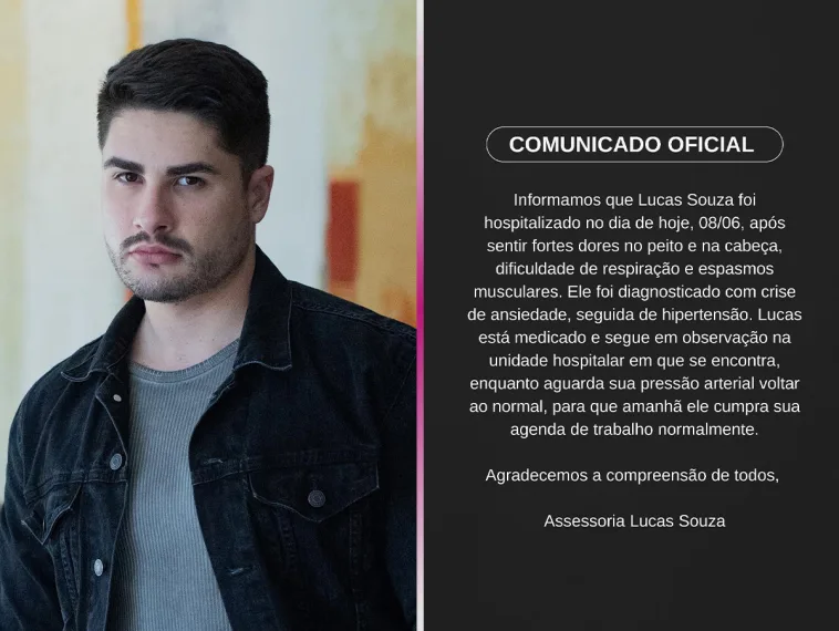 Lucas Souza desabafa após internação por vazamento de vídeo íntimo com homem