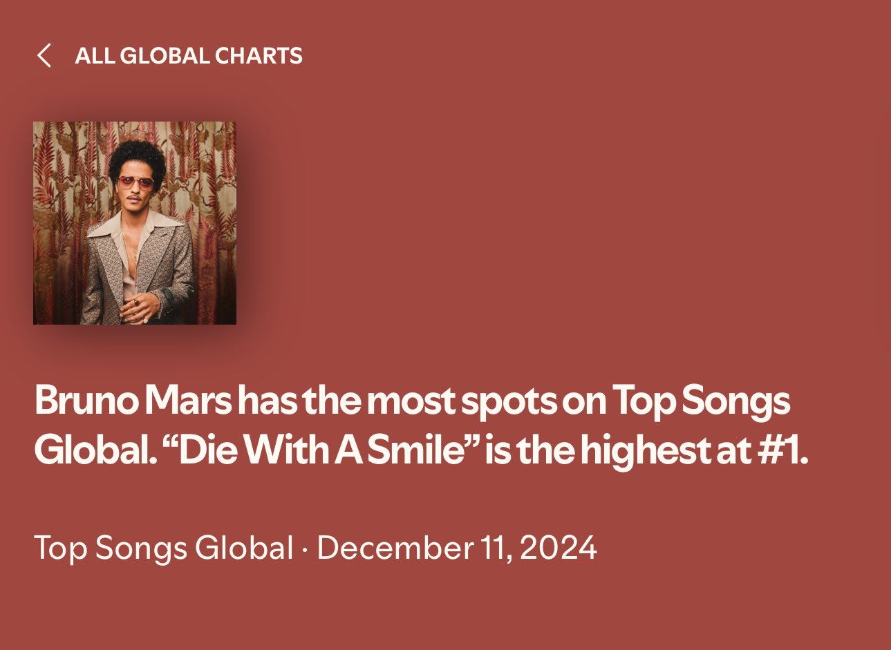 Bruno Mars domina o Spotify mais do que qualquer artista com álbum novo