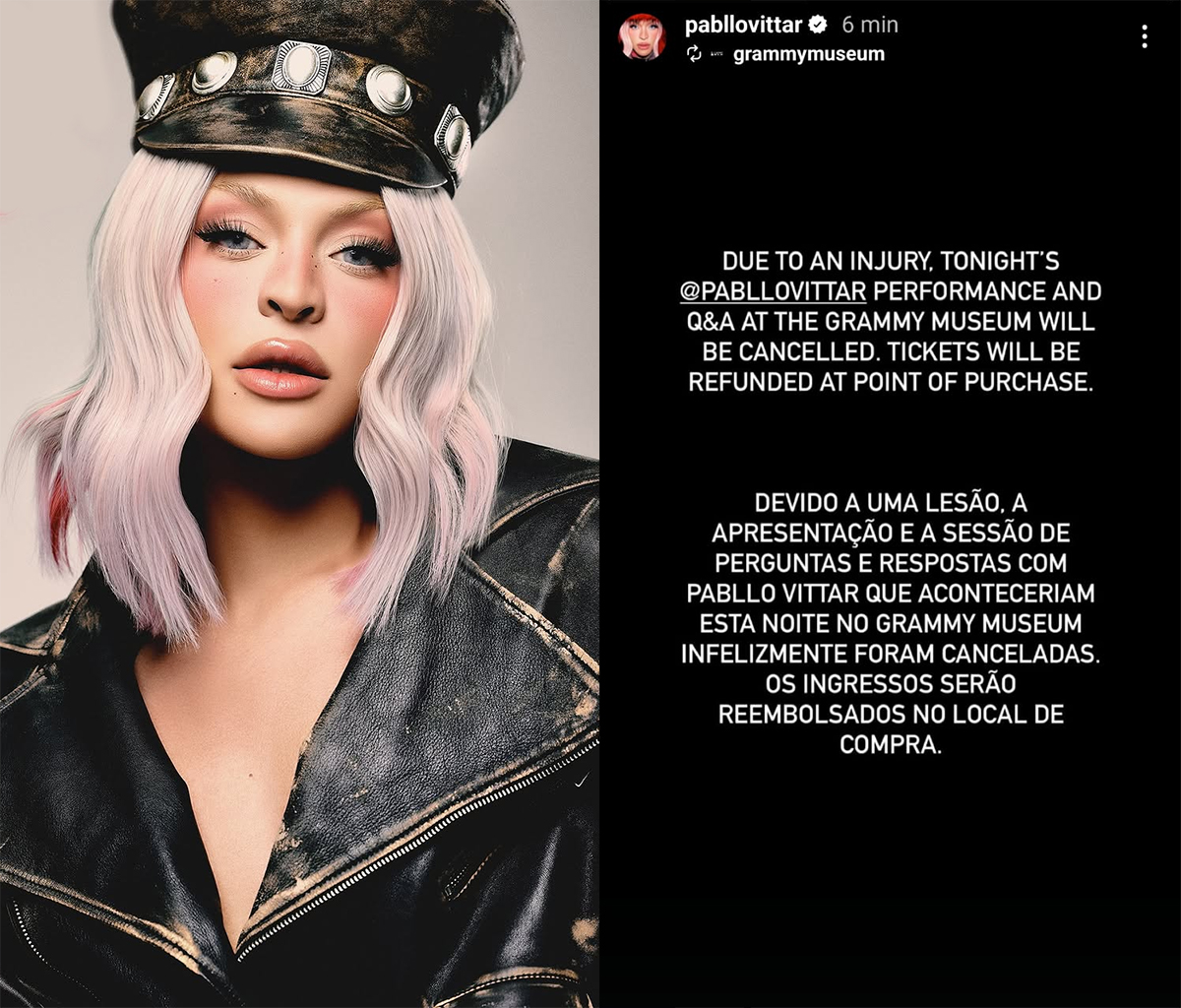 Pabllo Vittar cancela show no Museu do Grammy: leia o comunicado