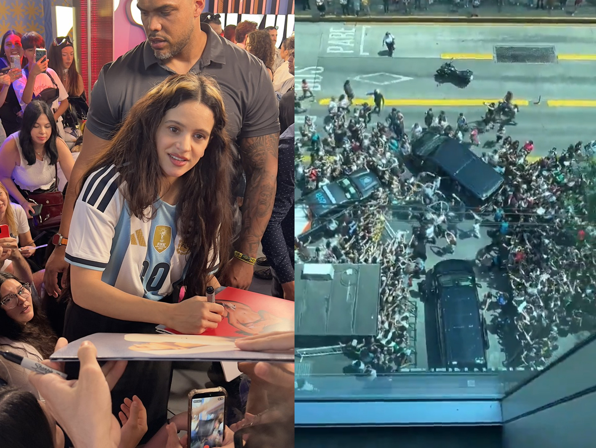 Rosalía atrai multidão para prédio onde deu entrevista na Argentina