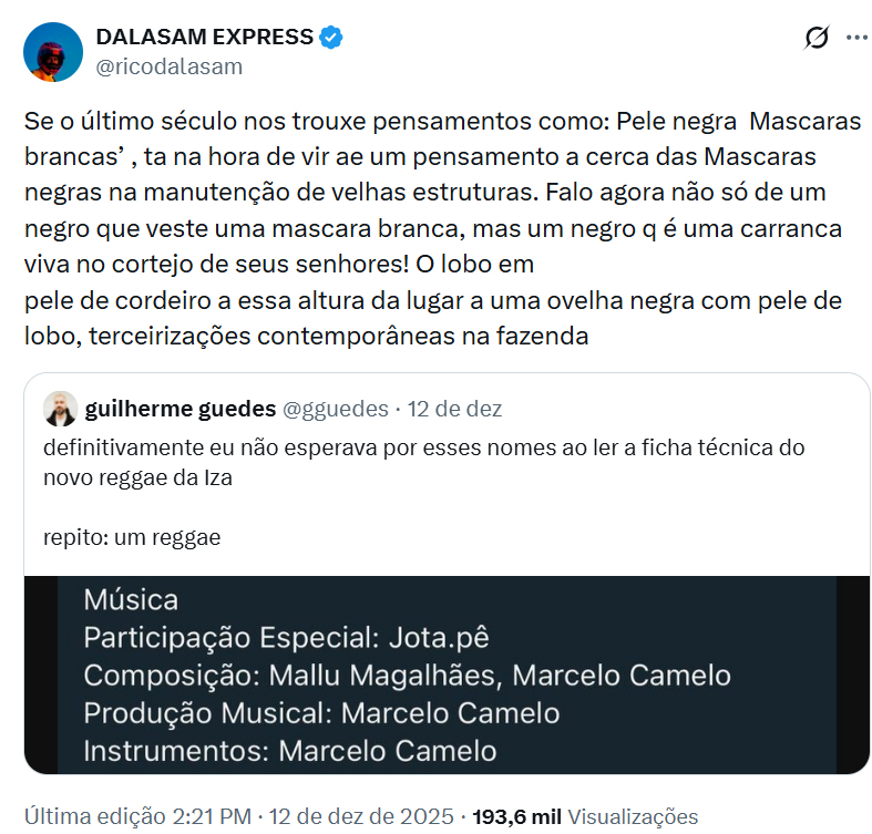Alerta de treta no mundo da música: IZA e Jota.pê x Rico Dalasam