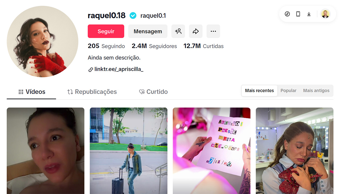 Priscilla tenta criar perfil fake e muda nome da conta oficial no TikTok