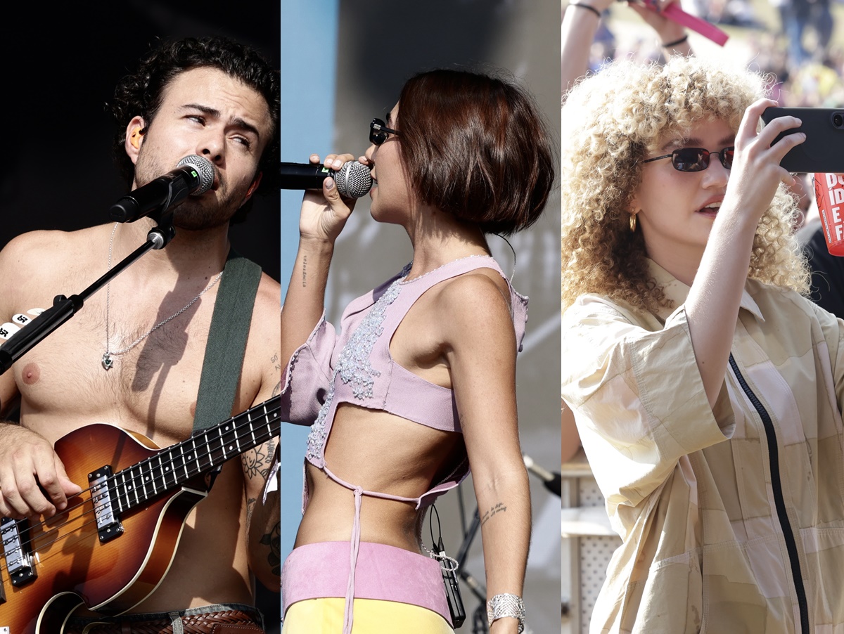 Lollapalooza Brasil: com Vitória na plateia e Pedro Calais sem camisa, FOTO EM GRUPO faz show entre amigos